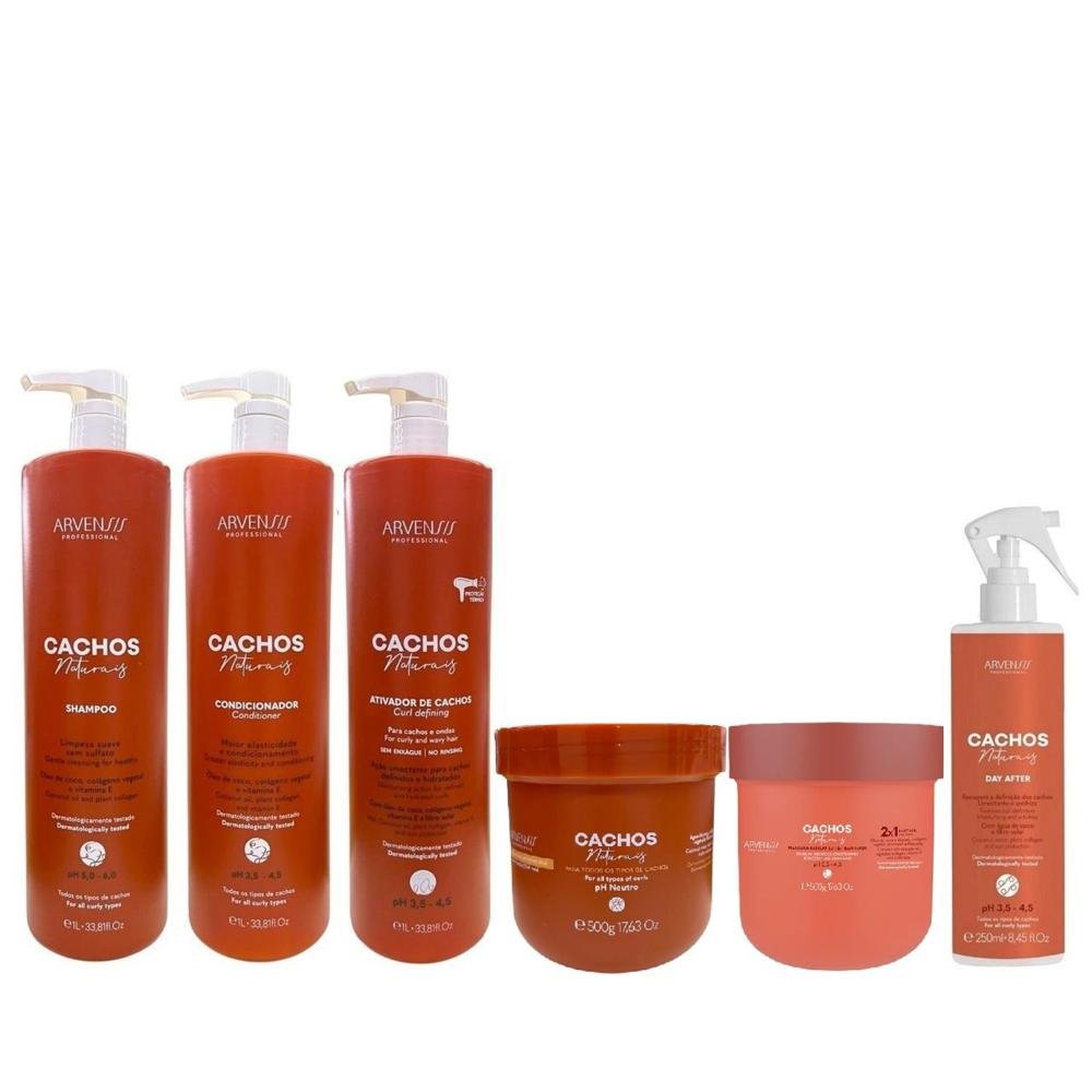 Kit Arvensis Cachos - Shampoo + Condicionador + Ativador Cachos (3x1L) + Geleia Ativadora + Máscara 2x1 + Day After