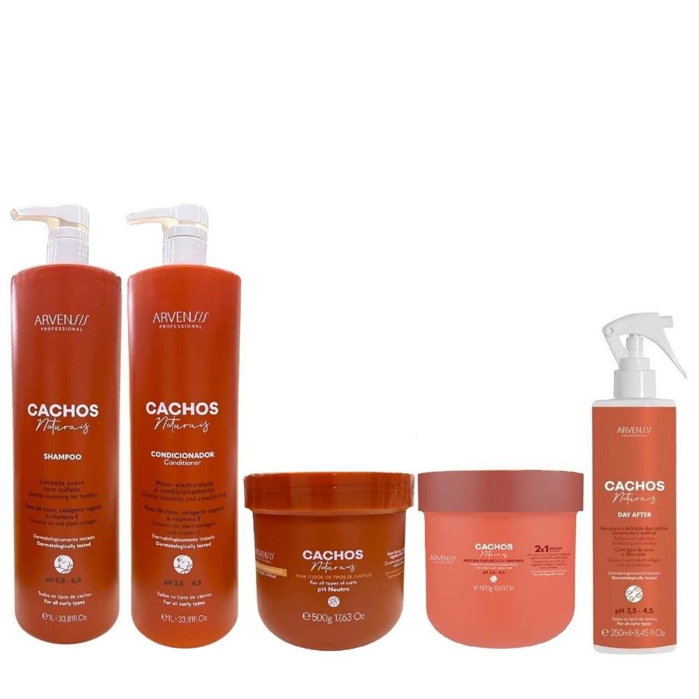 Kit Arvensis Cachos - Shampoo 1L + Condicionador 1L + Day After 250ml + Geleia Ativadora 500g + Máscara 2x1 500g