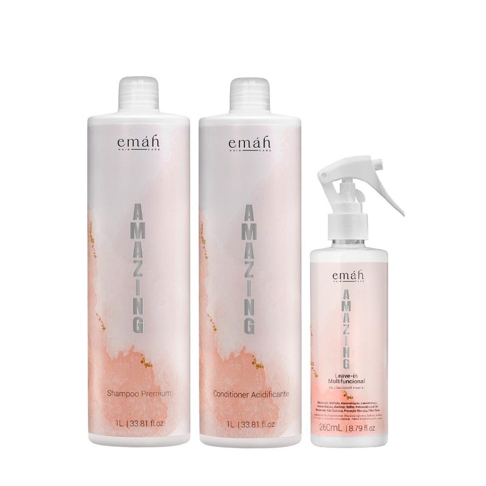 Emáh Amazing - Shampoo 1L + Condicionador 1L + Leave-in Multifuncional 260ml ÚNICO 1