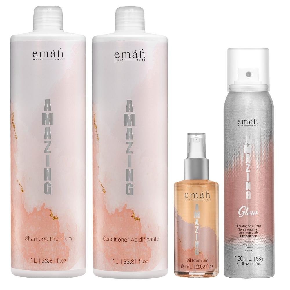 Emáh Amazing - Shampoo 1L + Condicionador 1L + Óleo 60ml + Spray Antifrizz 150ml