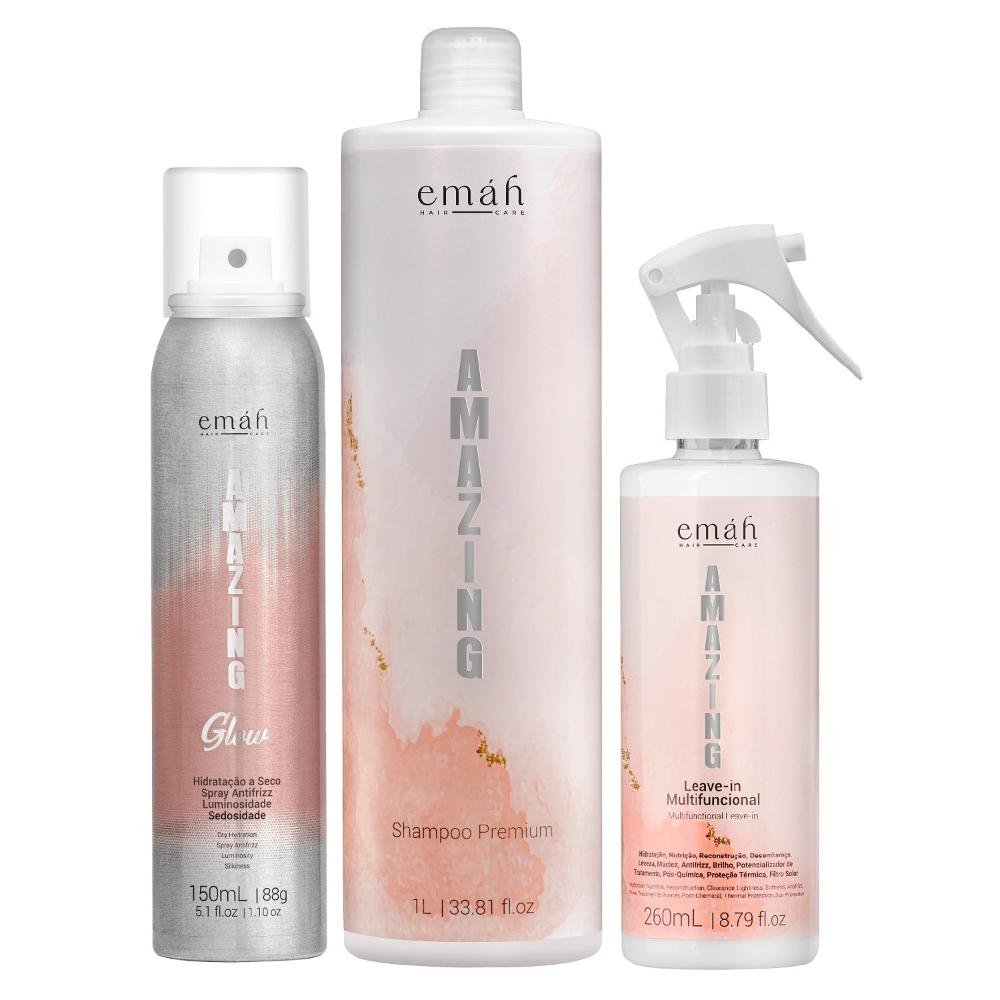 Emáh Amazing - Shampoo 1L + Leave-in Multifuncional 260ml + Spray Antifrizz 150ml