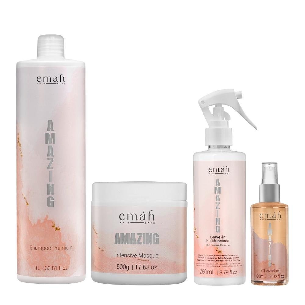 Emáh Amazing - Shampoo 1L + Máscara 500g + Leave-in Multifuncional 260ml + Óleo 60ml