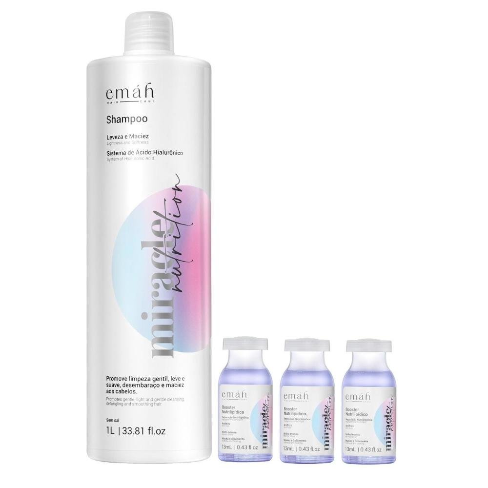Emáh Miracle Nutrition - Shampoo 1L + 3x Ampola 13ml ÚNICO 1