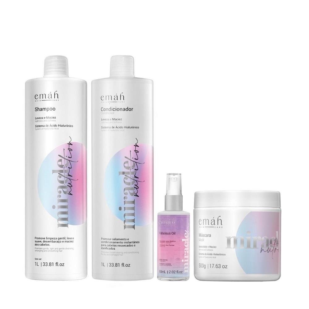 Emáh Miracle Nutrition - Shampoo 1L + Condicionador 1L + Máscara 500g + Óleo 60ml