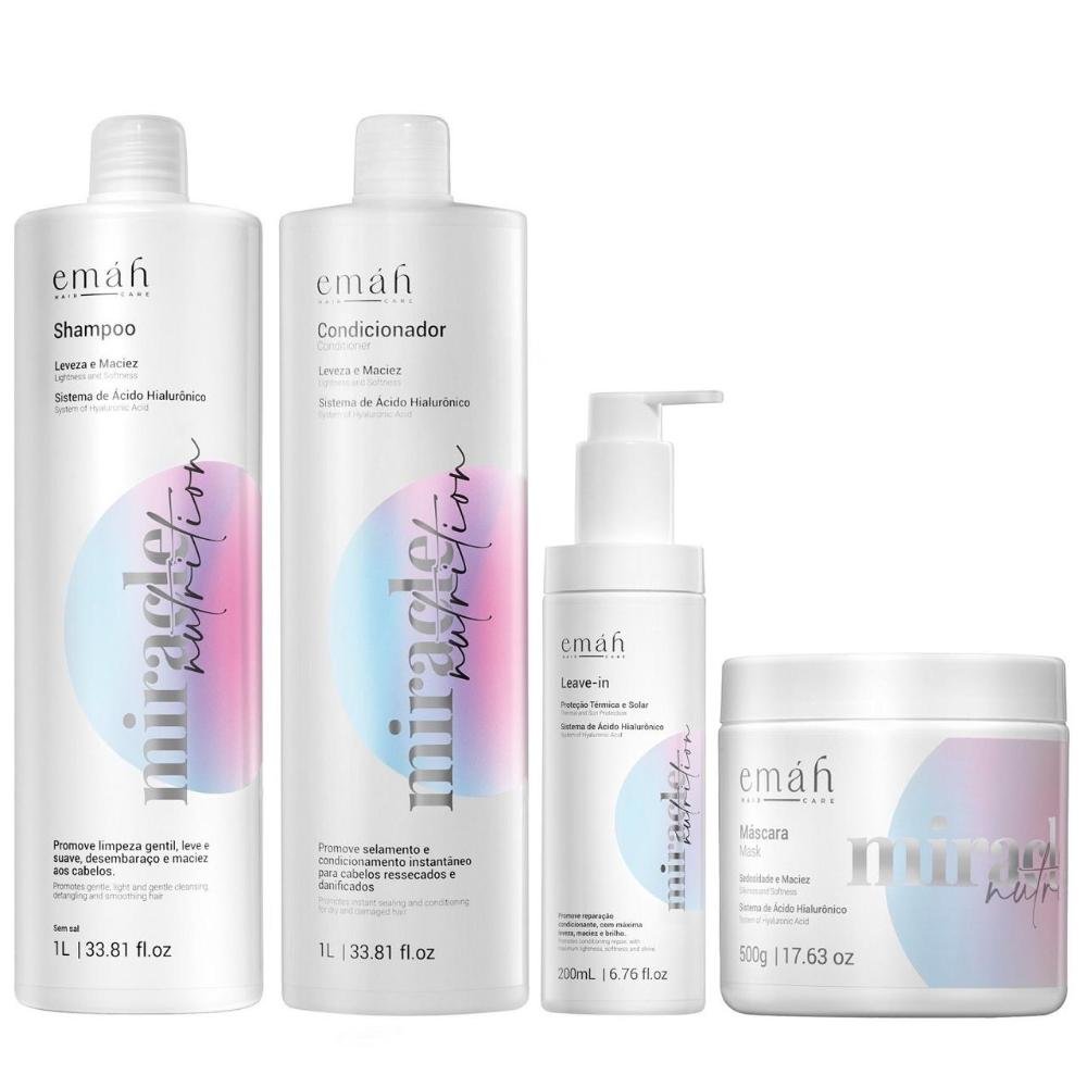 Emáh Miracle Nutrition - Shampoo 1L + Condicionador 1L + Máscara 500g + Leave in 200ml ÚNICO 1