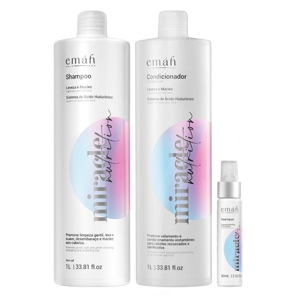 Emáh Miracle Nutrition - Shampoo 1L + Condicionador 1L + Máscara Líquida 60ml