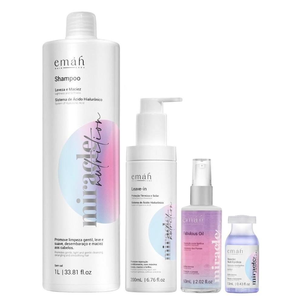 Emáh Miracle Nutrition - Shampoo 1L + Leave in 200ml + Óleo 60ml + Ampola 13ml