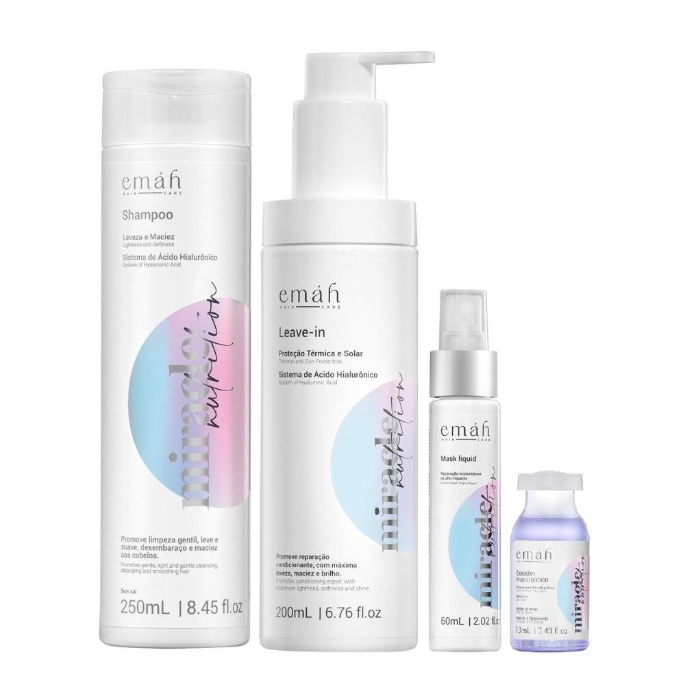 Emáh Miracle Nutrition - Shampoo 250ml + Leave in 200ml + Máscara Líquida 60ml + Ampola 13ml