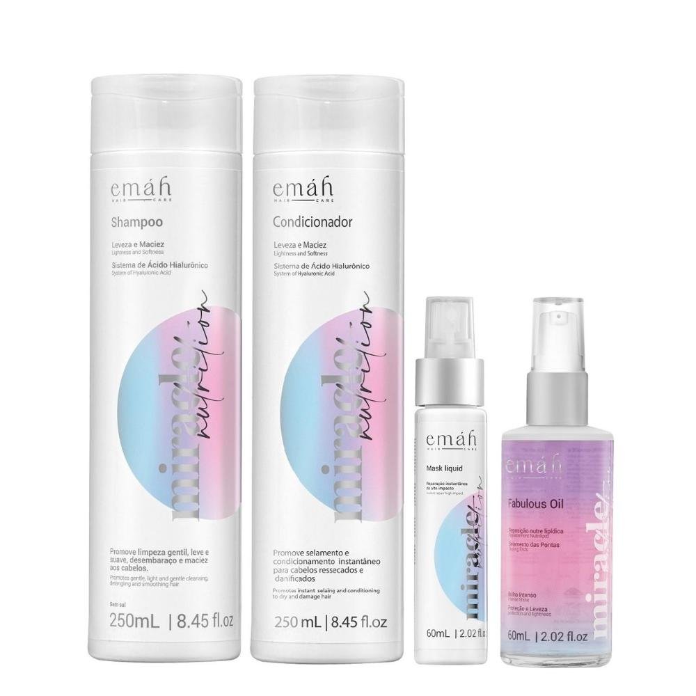 Emáh Miracle Nutrition - Shampoo 250ml + Condicionador 250ml + Máscara Líquida 60ml + Óleo 60ml