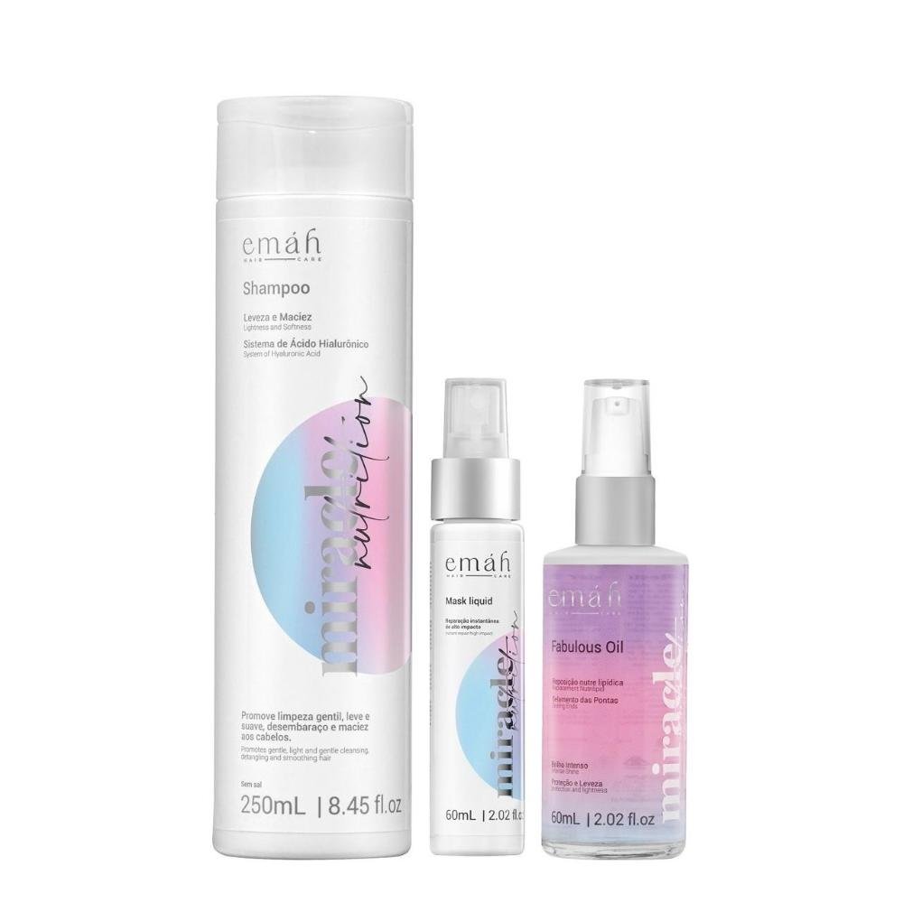 Emáh Miracle Nutrition - Shampoo 250ml + Máscara Líquida 60ml + Óleo 60ml ÚNICO 1