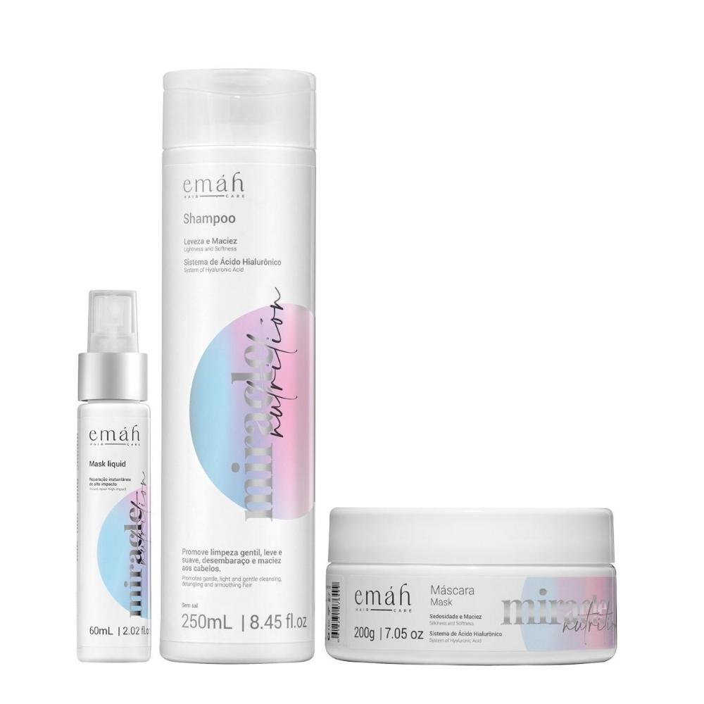 Emáh Miracle Nutrition - Shampoo 250ml + Máscara 200g + Máscara Líquida 60ml
