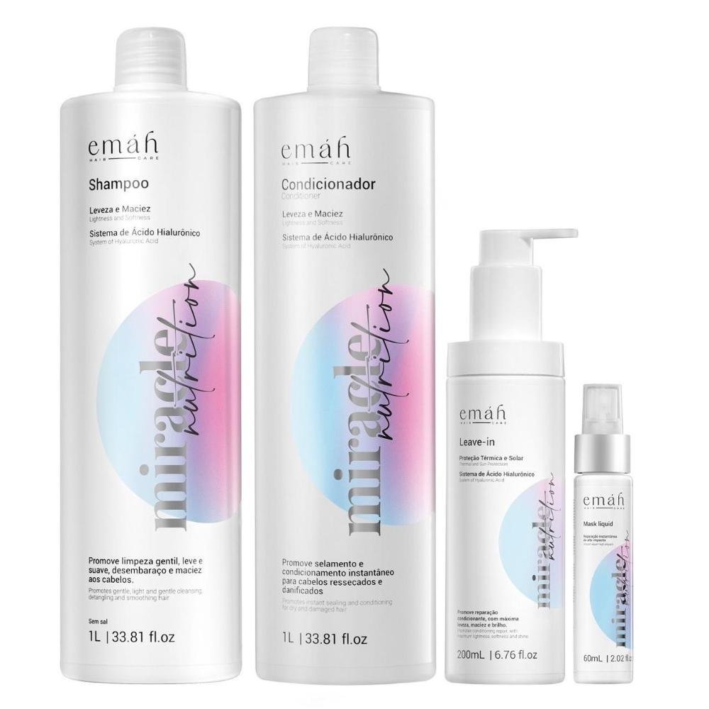 Emáh Miracle Nutrition - Shampoo 1L + Condicionador 1L + Máscara Líquida 60ml + Leave in 200ml