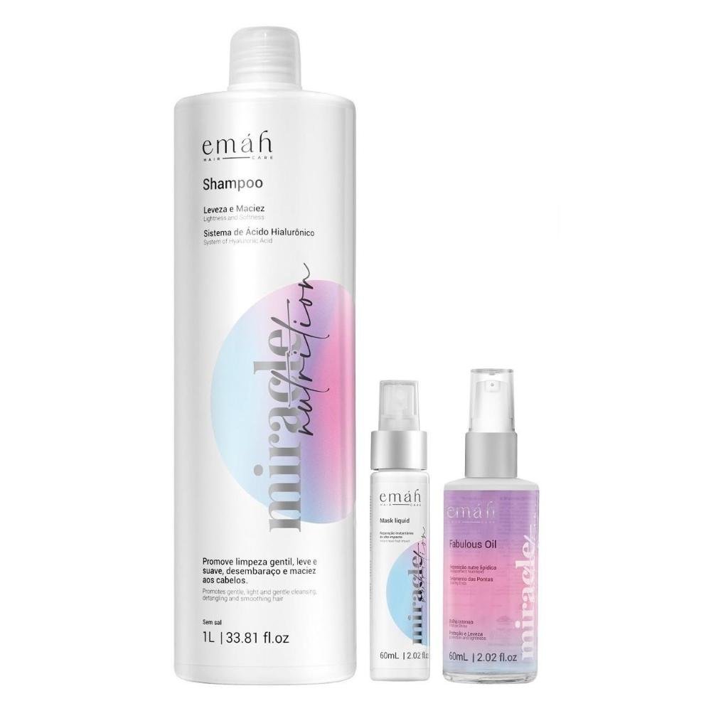 Emáh Miracle Nutrition - Shampoo 1L + Máscara Líquida 60ml + Óleo 60ml