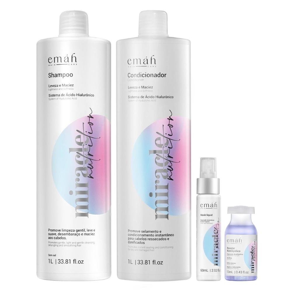 Emáh Miracle Nutrition - Shampoo 1L + Condicionador 1L + Máscara Líquida 60ml + Ampola 13ml