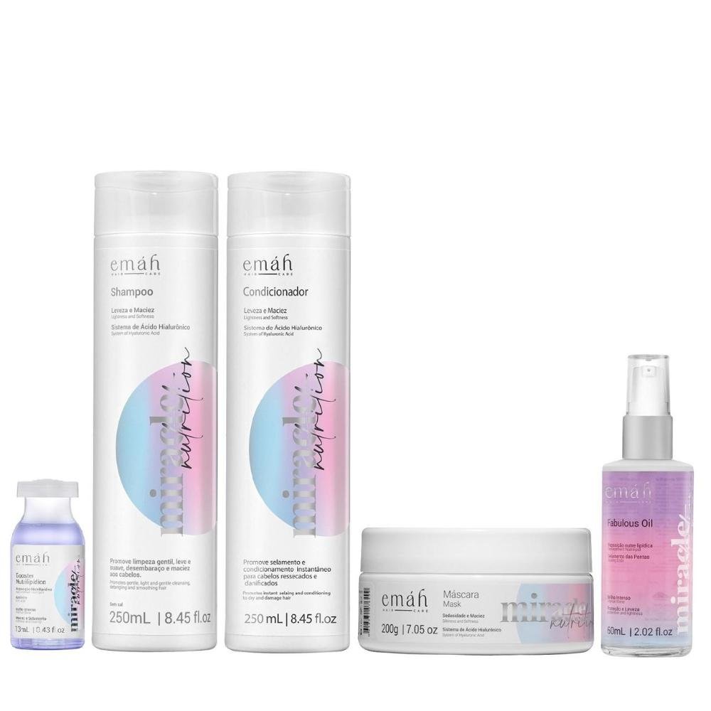 Emáh Miracle Nutrition - Shampoo 250ml + Condicionador 250ml + Máscara 200ml + Óleo 60ml + Ampola 13ml