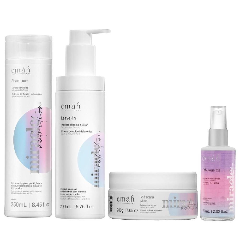 Emáh Miracle Nutrition - Shampoo 250ml + Máscara 200g + Óleo 60ml + Leave in 200ml