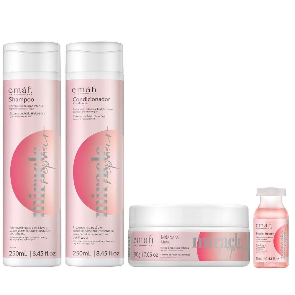 Emáh Miracle Repair - Shampoo 250ml + Condicionador 250ml + Máscara 200ml + Ampola 13ml