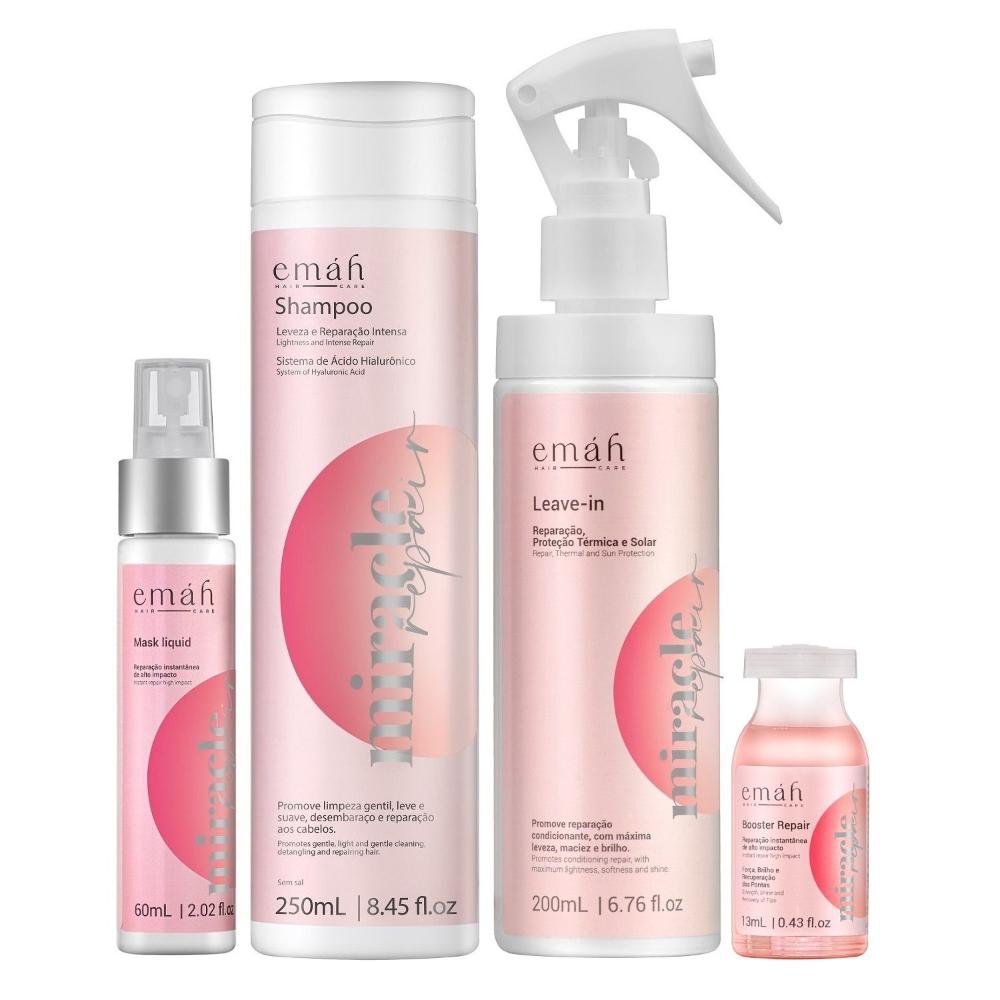 Emáh Miracle Repair - Shampoo 250ml + Leave in 200ml + Máscara Líquida 60ml + Ampola 13ml
