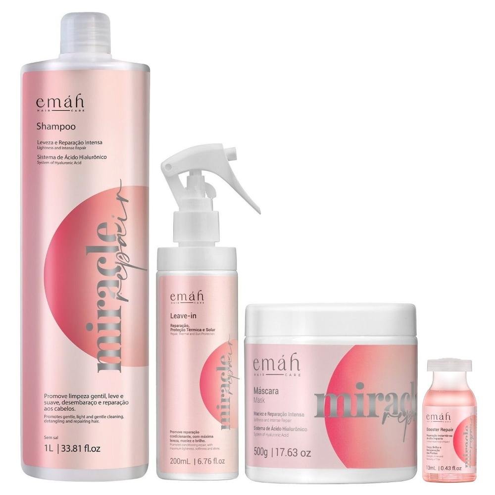 Emáh Miracle Repair - Shampoo 1L + Máscara 500g + Leave in 200ml + Ampola 13ml