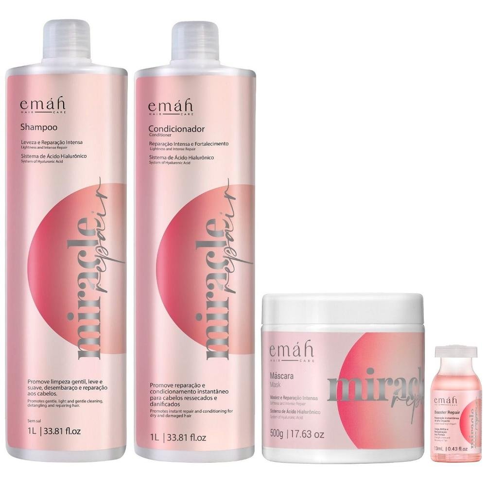 Emáh Miracle Repair - Shampoo 1L + Condicionador 1L + Máscara 500g + Ampola 13ml
