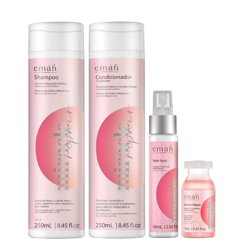 Emáh Miracle Repair - Shampoo 250ml + Condicionador 250ml + Máscara Líquida 60ml + Ampola 13ml