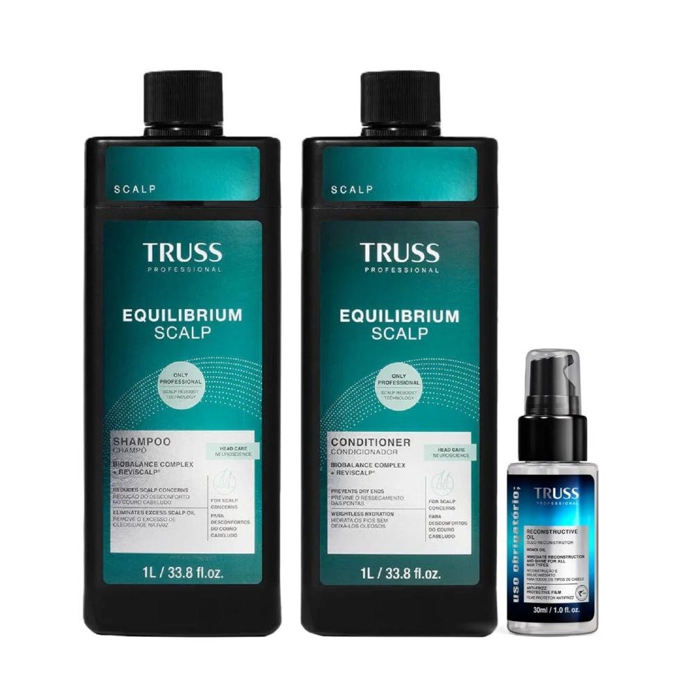 Kit Truss Equilibrium Scalp - Shampoo 1L + Condicionador 1L + Uso Obrigatório Óleo 30ml