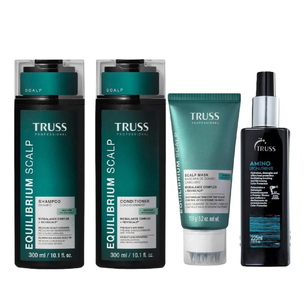 Kit Truss Equilibrium Scalp - Shampoo 300ml + Condicionador 300ml + Máscara 150g + Amino Liponutriente 225ml