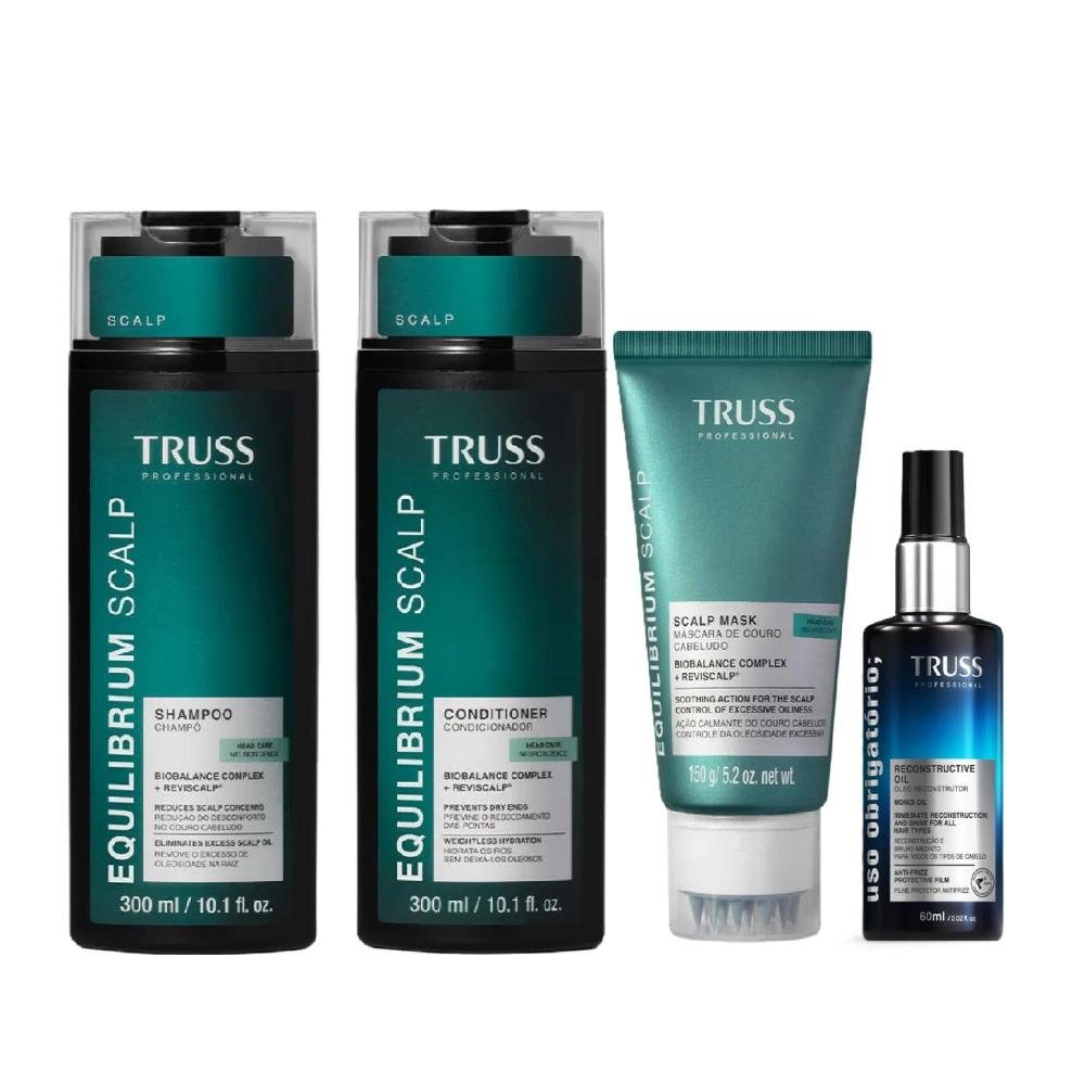 Kit Truss Equilibrium Scalp - Shampoo 300ml + Condicionador 300ml + Máscara 150g + Uso Obrigatório Óleo 60ml