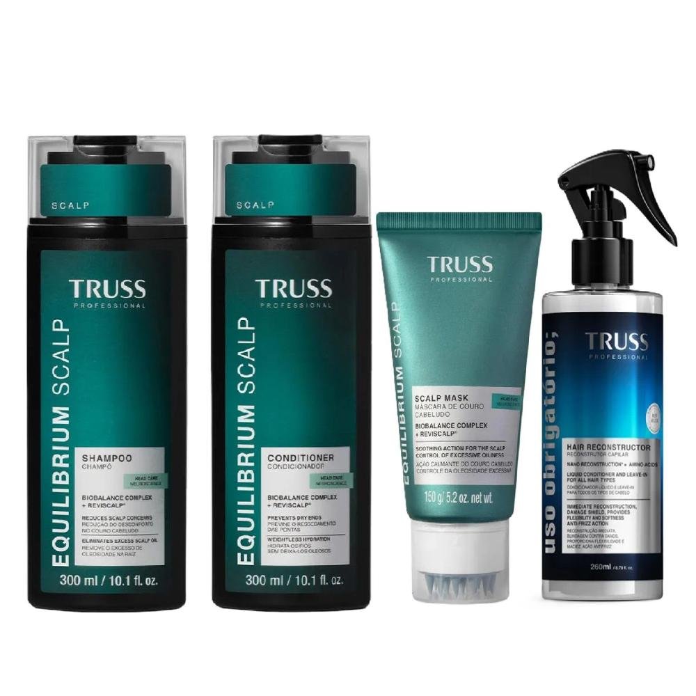 Kit Truss Equilibrium Scalp - Shampoo 300ml + Condicionador 300ml + Máscara 150g + Uso Obr. Reconstrutor Capilar 260ml