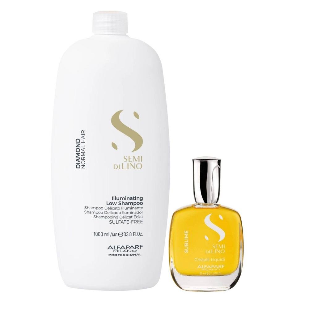 Kit Alfaparf Semi Di Lino Diamond - Shampoo 1L + Cristalli 50ml