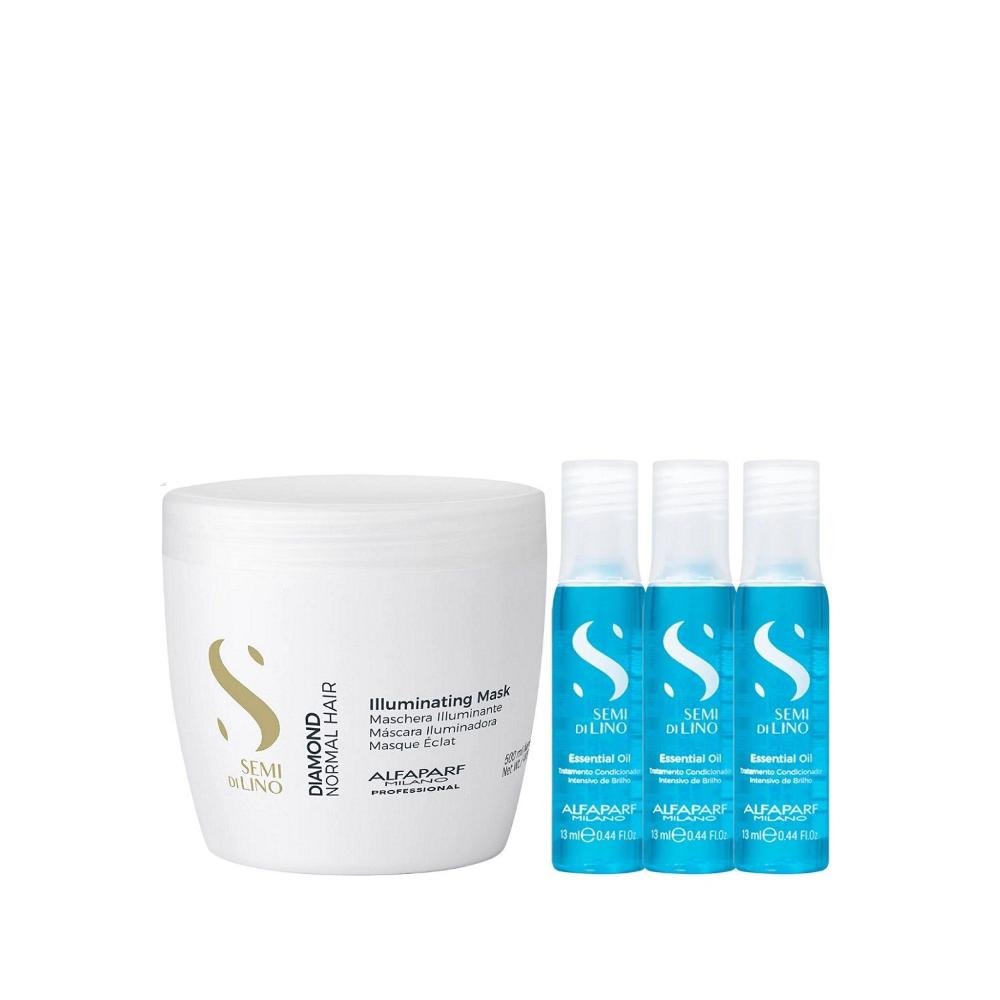 Kit Alfaparf Semi Di Lino Diamond - Máscara 500ml + 3x Ampola 13ml
