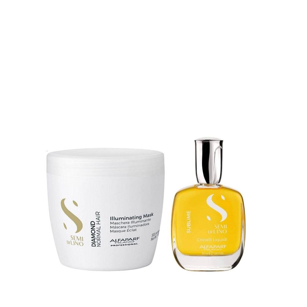 Kit Alfaparf Semi Di Lino Diamond - Máscara 500ml + Cristalli 50ml