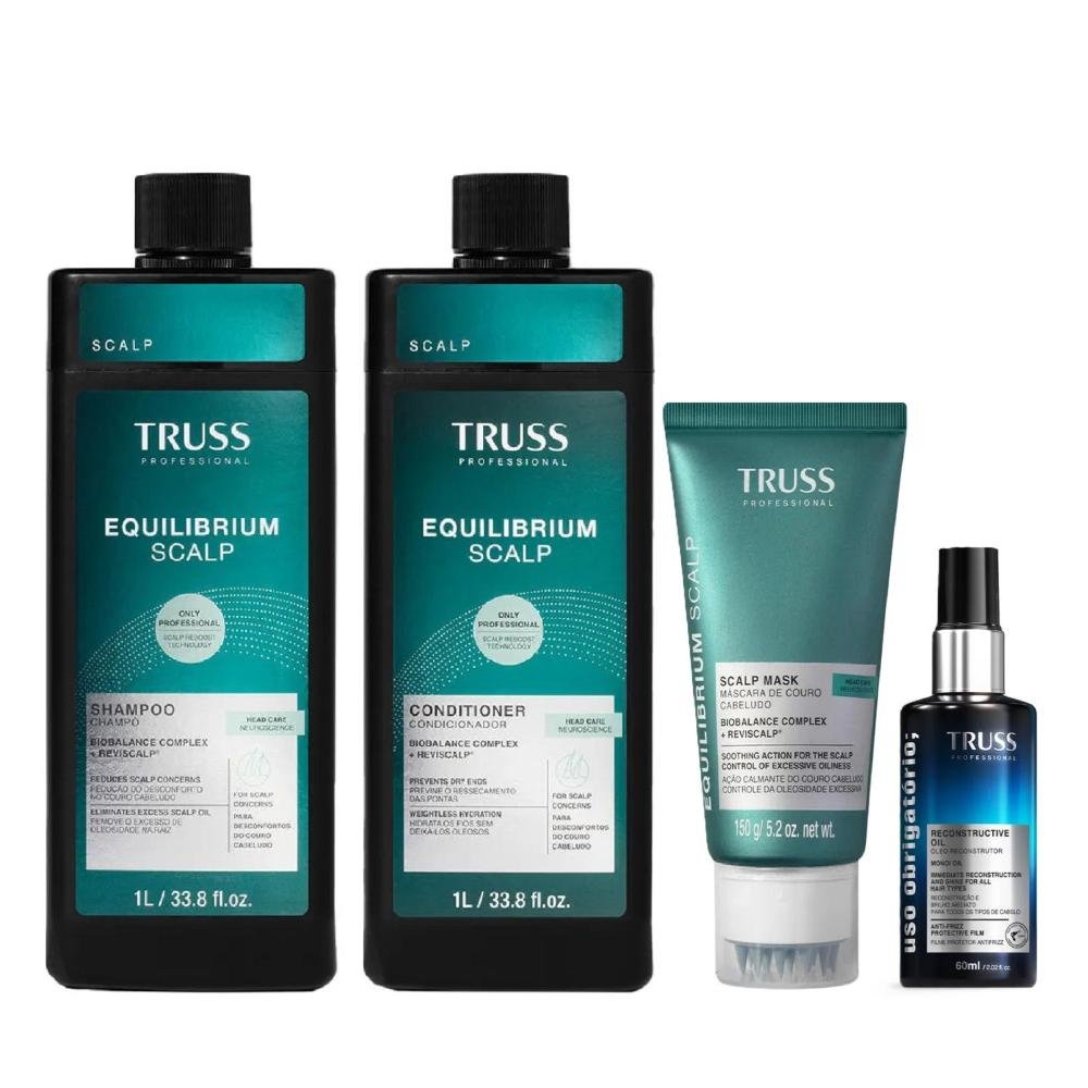 Kit Truss Equilibrium Scalp -- Shampoo 1L + Condicionador 1L + Máscara 150g + Uso Obrigatório Óleo 60ml