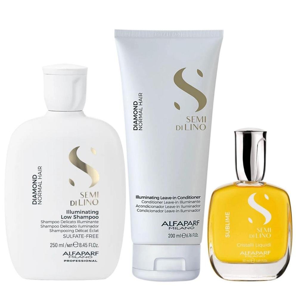 Kit Alfaparf Semi Di Lino Diamond - Shampoo 250ml + Leave in 200ml + Cristalli 50ml