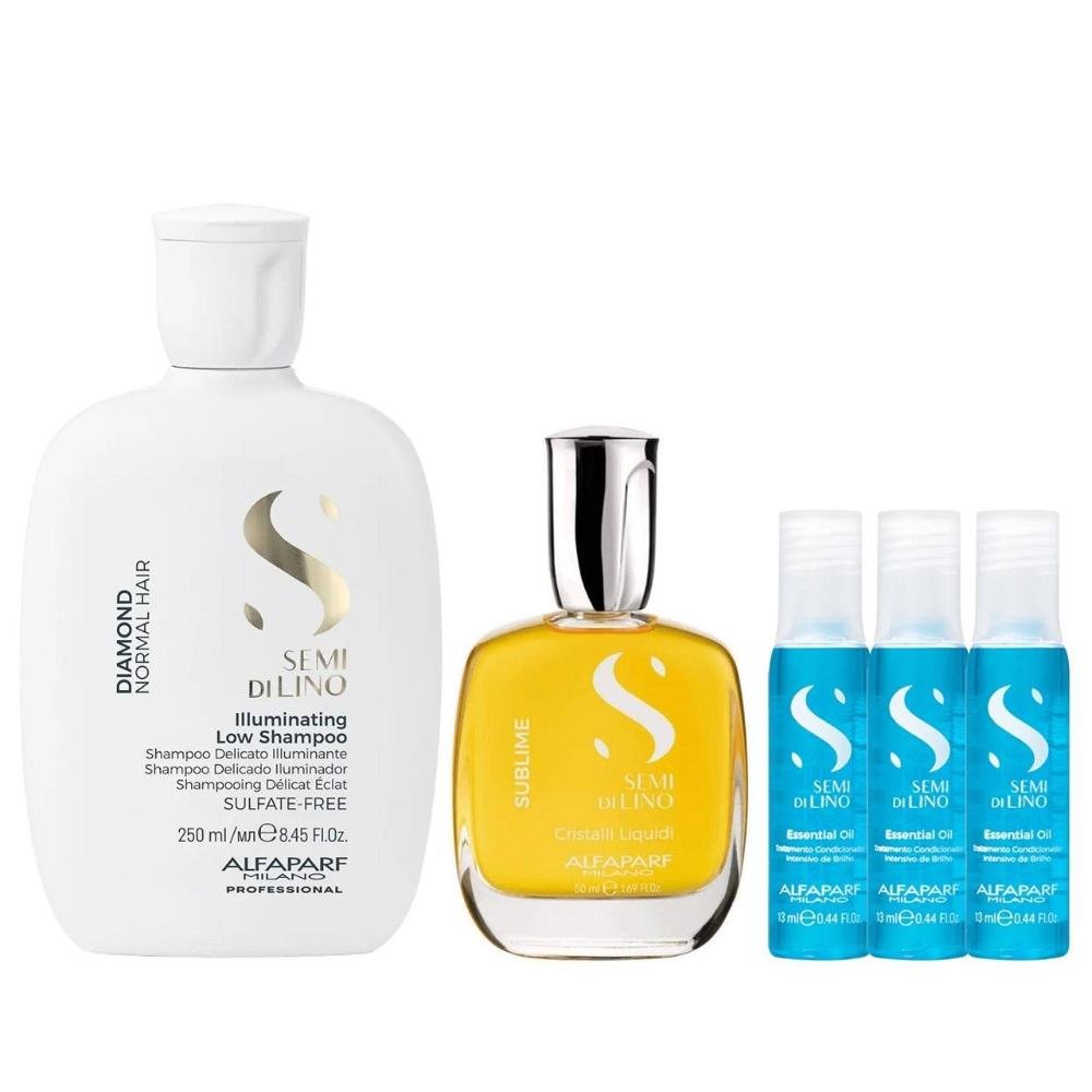 Kit Alfaparf Semi Di Lino Diamond - Shampoo 250ml + Cristalli 50ml + 3x Ampola 13ml