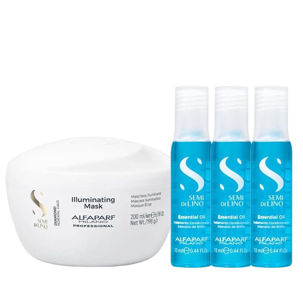 Kit Alfaparf Semi Di Lino Diamond - Máscara 200ml + 3x Ampola 13ml