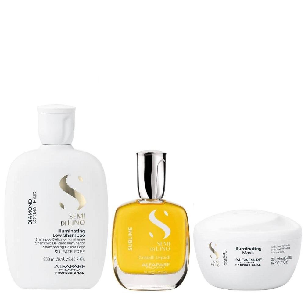 Kit Alfaparf Semi Di Lino Diamond - Shampoo 250ml + Máscara 200ml + Cristalli 50ml