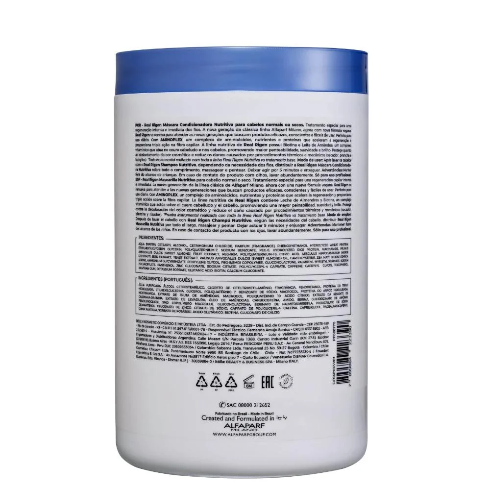 Alfaparf Milano Real Rigen - Máscara Capilar Nutritiva 1Kg 1Kg 2