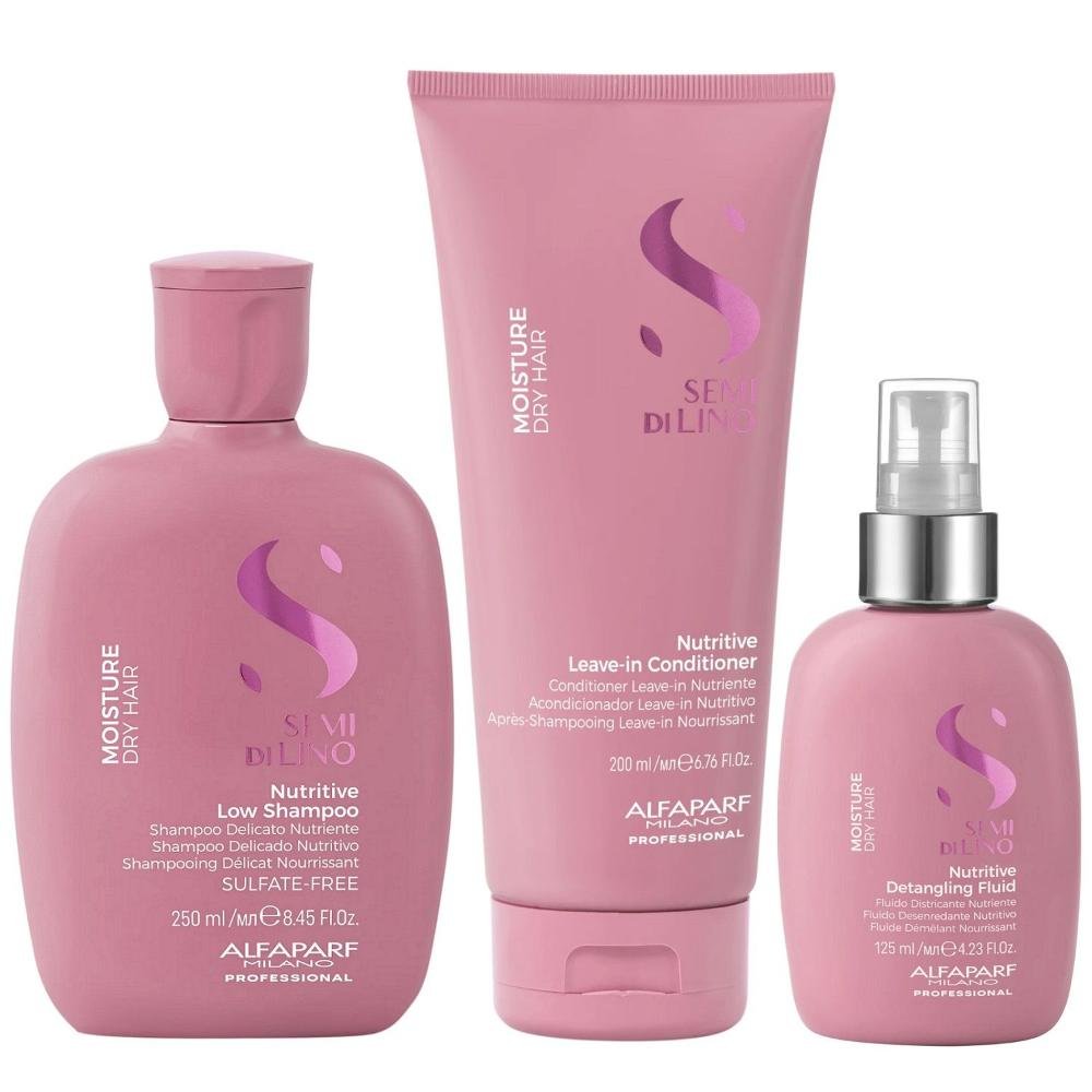 Kit Alfaparf Semi Di Lino Moisture -  Shampoo 250ml + Leave in Condicionador 200ml + Fluído 125ml