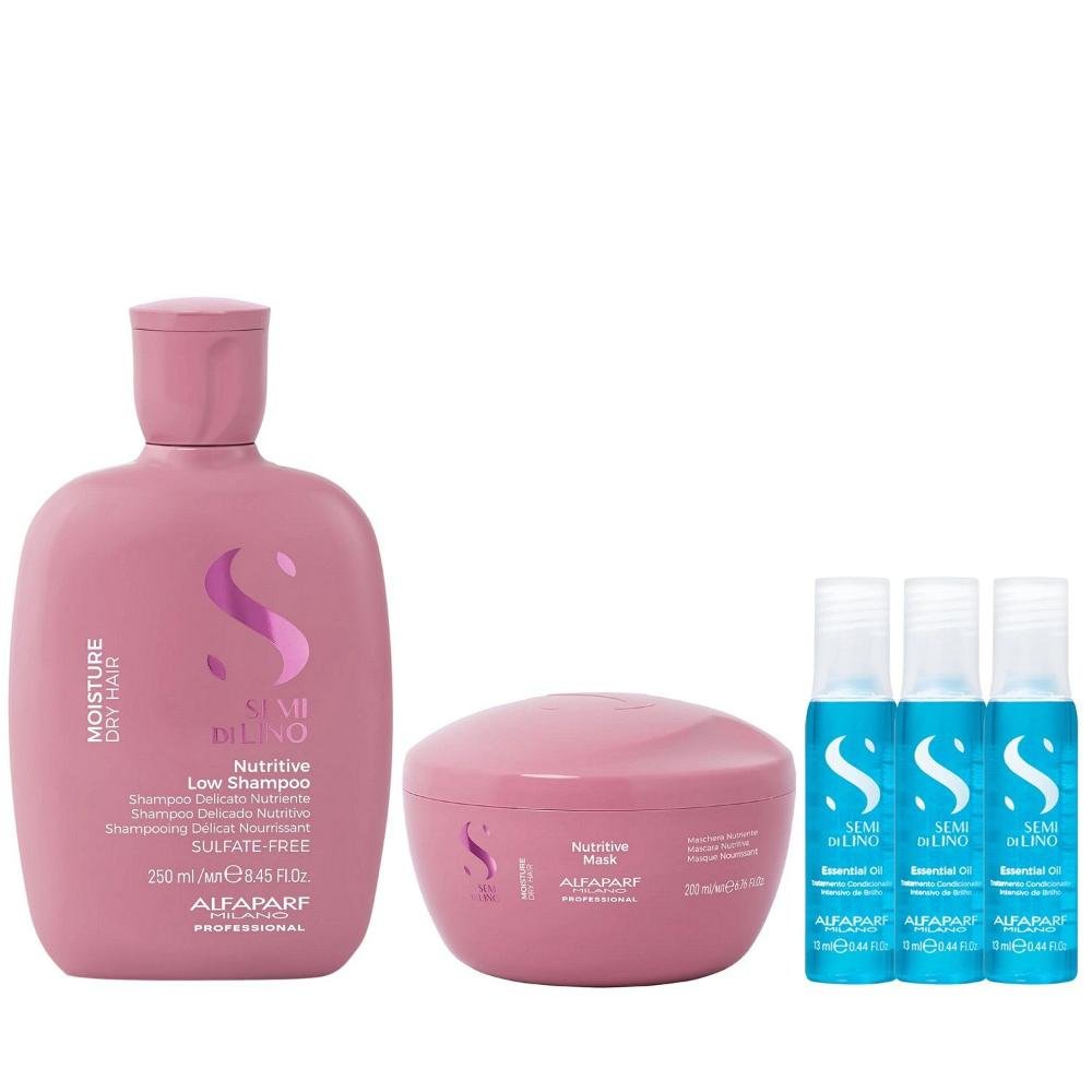 Kit Alfaparf Semi Di Lino Moisture -  Shampoo 250ml + Máscara 200ml + 3x Ampola 13ml