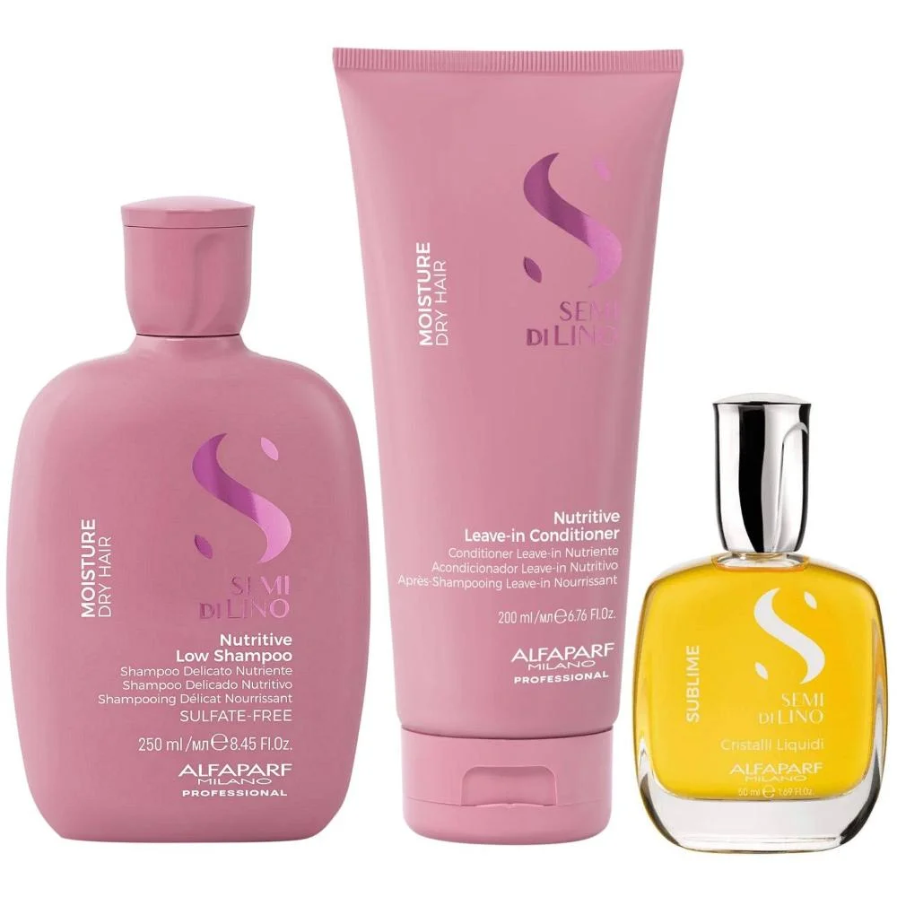 Kit Alfaparf Semi Di Lino Moisture -  Shampoo 250ml + Leave in Condicionador 200ml + Cristalli 50ml