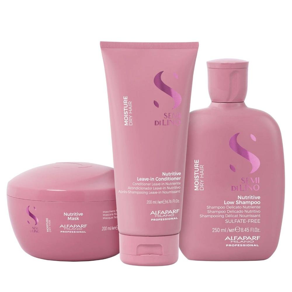 Kit Alfaparf Semi Di Lino Moisture -  Shampoo 250ml + Leave in Condicionador 200ml + Máscara 200ml