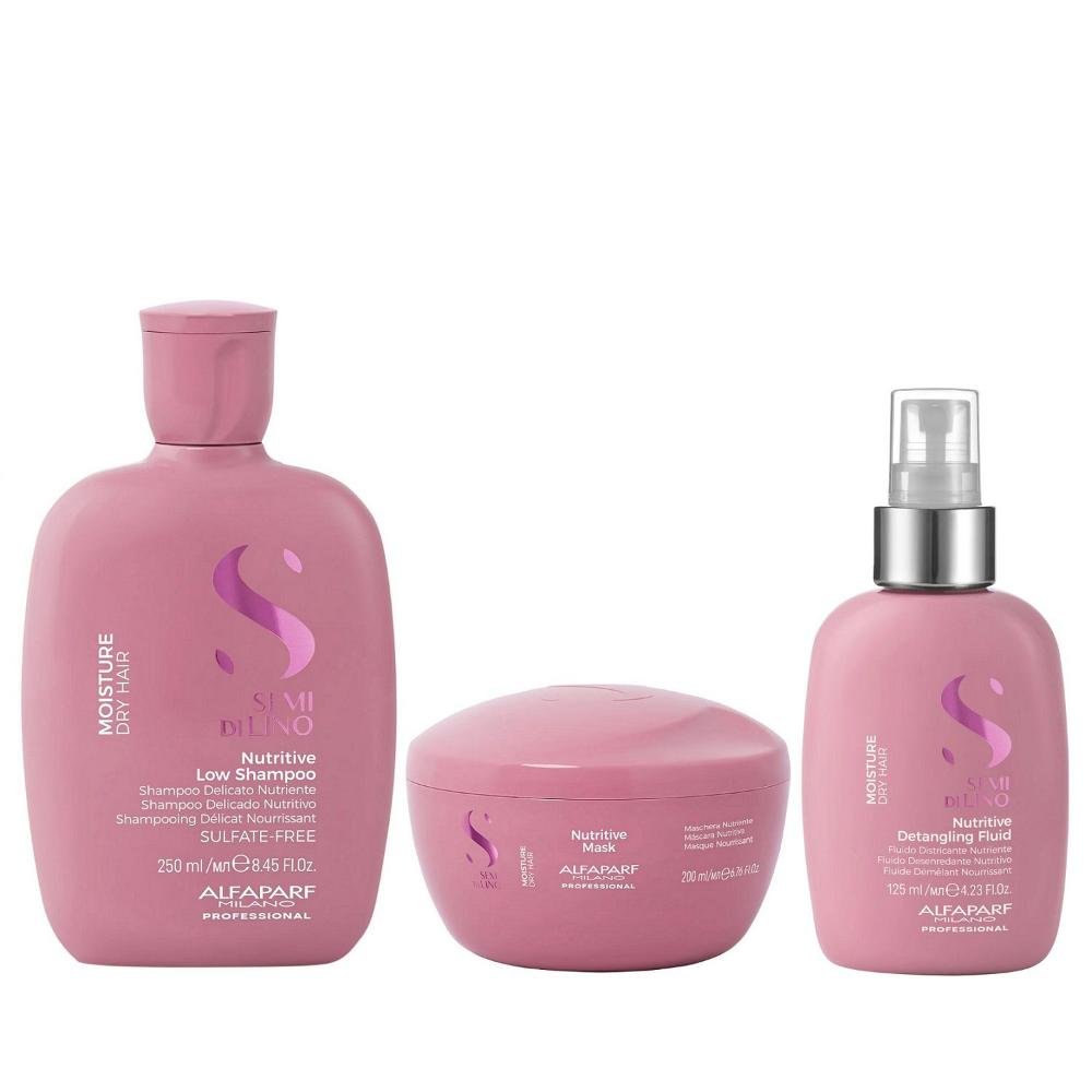 Kit Alfaparf Semi Di Lino Moisture -  Shampoo 250ml + Máscara 200ml + Fluído 125ml