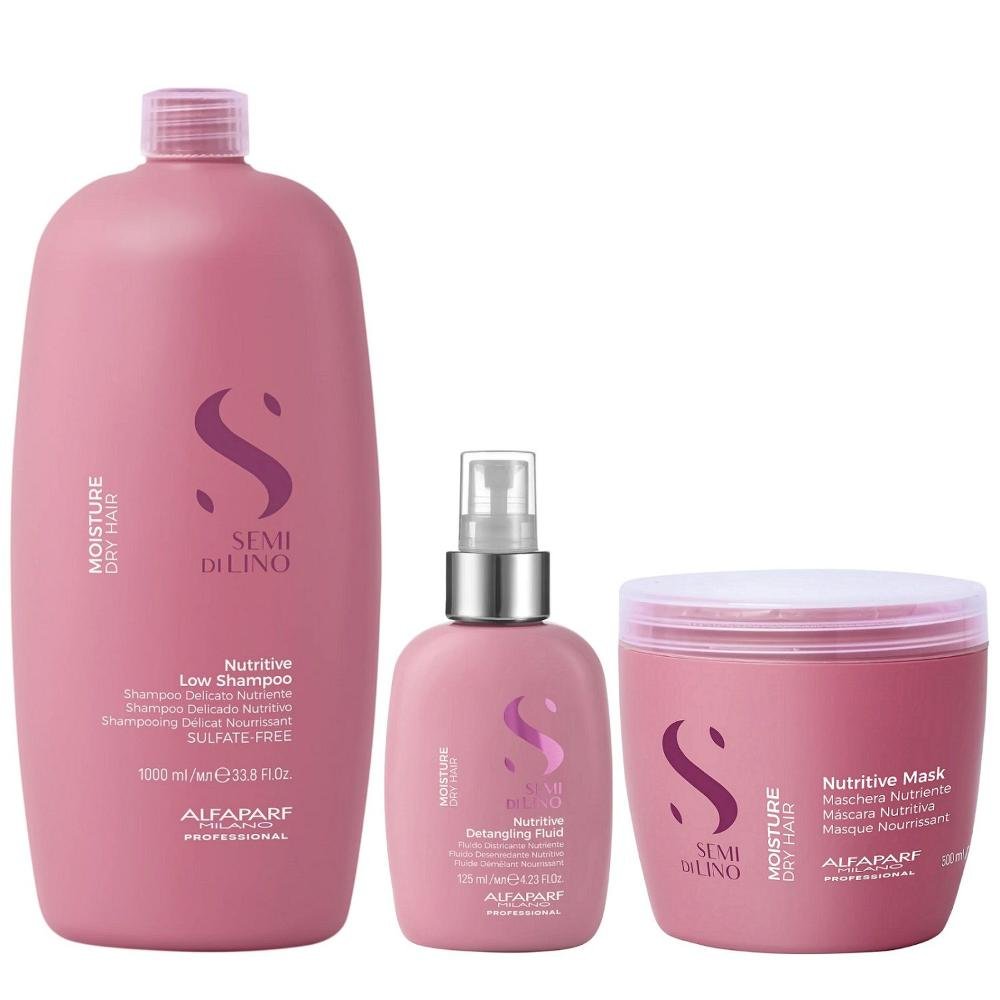 Kit Alfaparf Semi Di Lino Moisture -  Shampoo 1L +  Máscara 500ml + Fluído 125ml