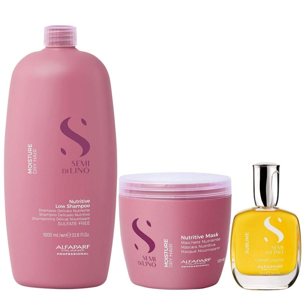 Kit Alfaparf Semi Di Lino Moisture -  Shampoo 1L +  Máscara 500ml + Cristalli 50ml