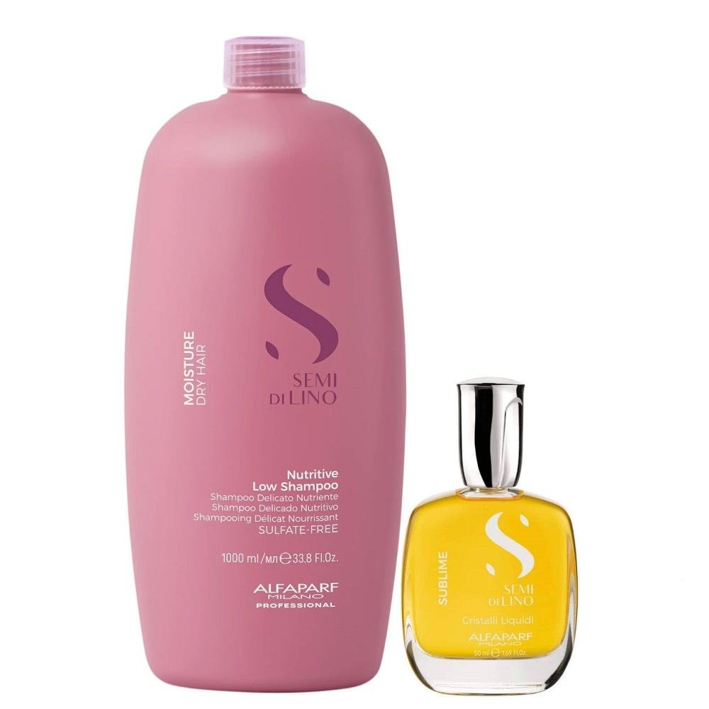 Kit Alfaparf Semi Di Lino Moisture -  Shampoo 1L + Cristalli 50ml