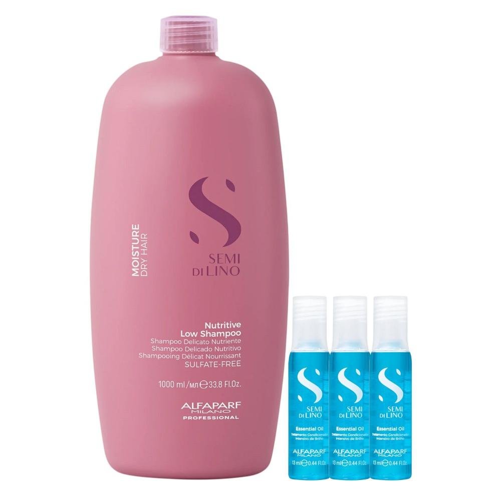 Kit Alfaparf Semi Di Lino Moisture -  Shampoo 1L +  3x Ampola 13ml