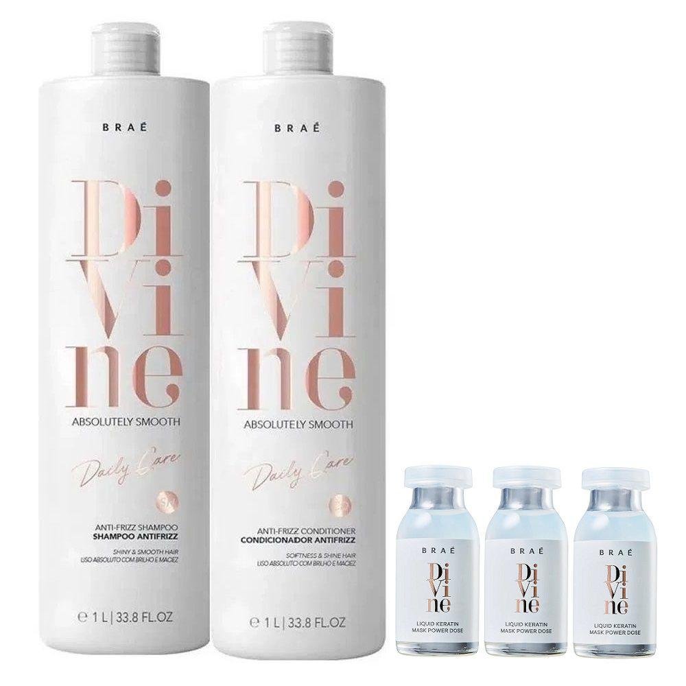 Kit Braé Divine - Shampoo 1L + Condicionador 1L + 3x Ampola 13ml