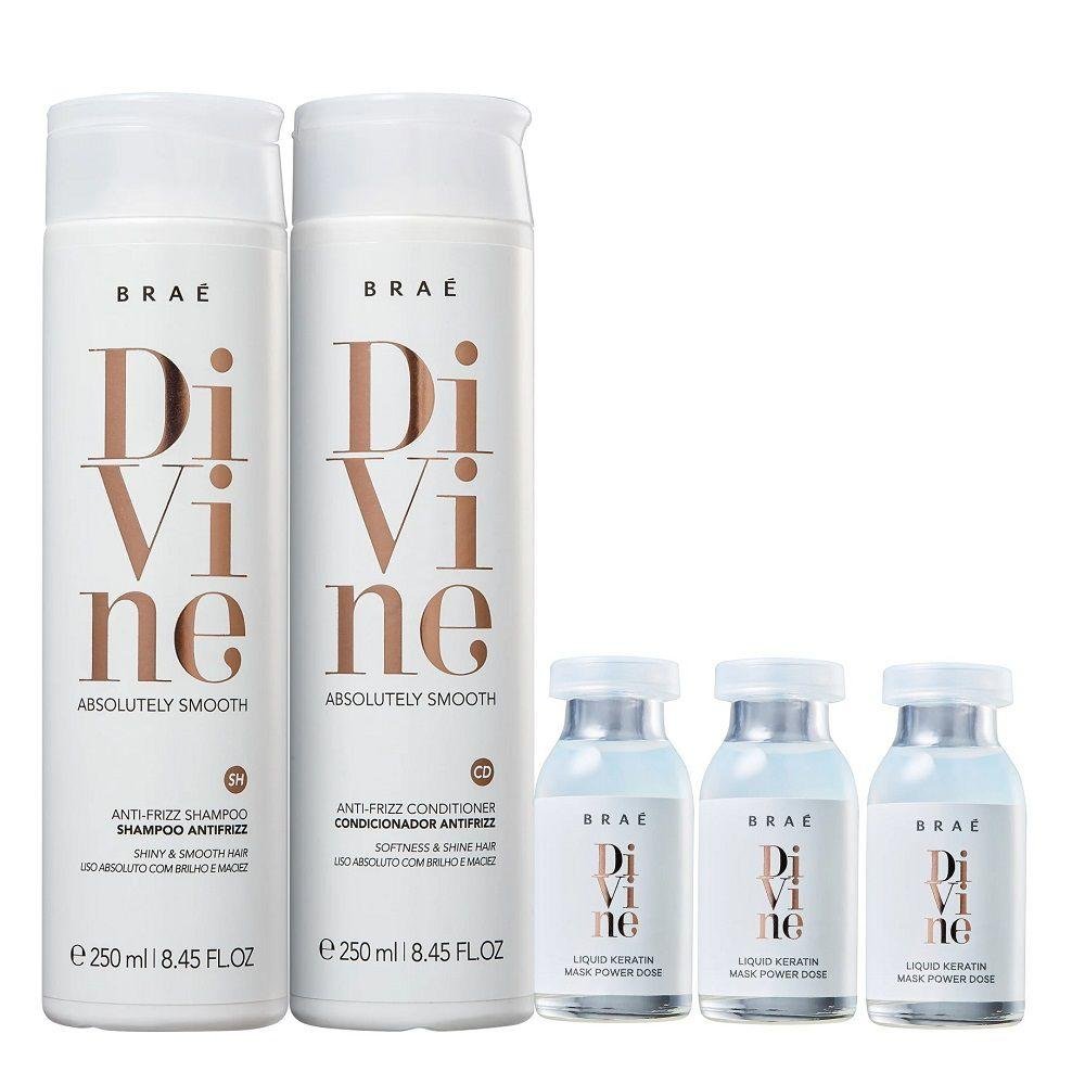Kit Braé Divine - Shampoo 250ml + Condicionador 250ml + 3x Ampola 13ml