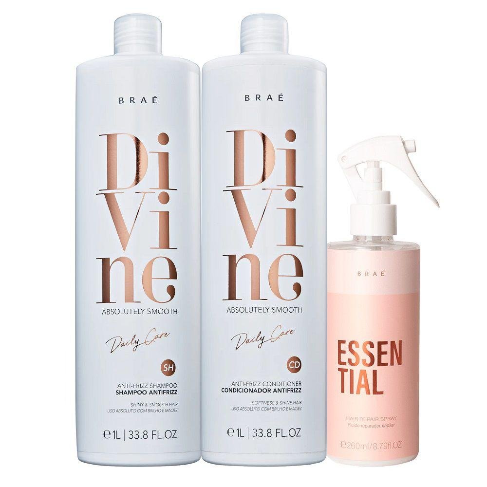 Kit Braé Divine - Shampoo 1L + Condicionador 1L + Fluído Reparador 260ml ÚNICO 1